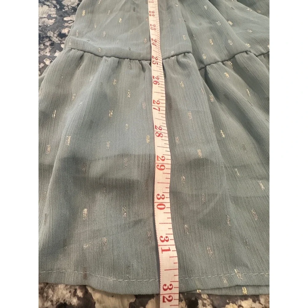 Sweet Wanderer Blue‎ Gold Metallic Clip Dot Crochet Lace Flutter Sleeve  Dress M
